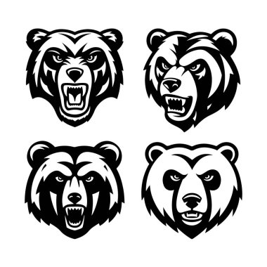 Kızgın ayı kafası. Boz Ayı Maskotu Kafa. Logo, etiket, işaret, rozet için tasarım ögesi.