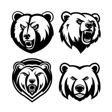 Kızgın ayı kafası. Boz Ayı Maskotu Kafa. Logo, etiket, işaret, rozet için tasarım ögesi.
