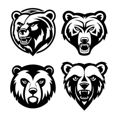 Kızgın ayı kafası. Boz Ayı Maskotu Kafa. Logo, etiket, işaret, rozet için tasarım ögesi.
