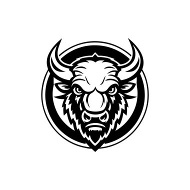 Vahşi bizon tasviri. Logo, etiket ve imza için tasarım ögesi. Vektör illüstrasyonu