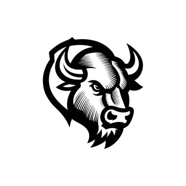 Vahşi bizon tasviri. Logo, etiket ve imza için tasarım ögesi. Vektör illüstrasyonu