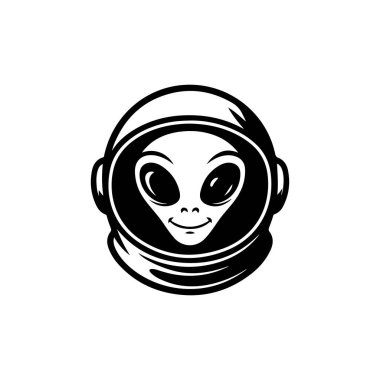 Uzaylı kafası tasviri. Uzaylı kafası. UFO. Kriptozooloji. Logo, etiket, işaret, poster, kart için tasarım ögesi. Vektör illüstrasyonu