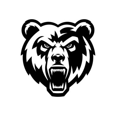 Kızgın ayı kafası. Boz Ayı Maskotu Kafa. Logo, etiket, işaret, rozet için tasarım ögesi.