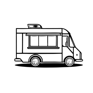 Bir yemek kamyonu tasviri. Amblem, işaret, rozet için tasarım elemanı. Vektör illüstrasyonu