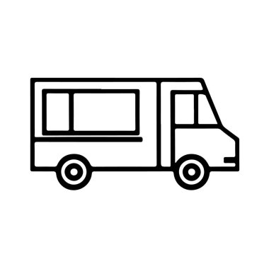 Bir yemek kamyonu tasviri. Amblem, işaret, rozet için tasarım elemanı. Vektör illüstrasyonu
