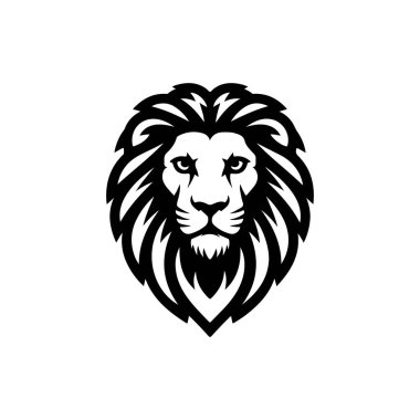 Aslan başı tasviri. Aslan kafalı maskot. Logo, etiket, işaret, poster, kart için tasarım ögesi. Vektör illüstrasyonu