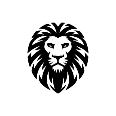 Aslan başı tasviri. Aslan kafalı maskot. Logo, etiket, işaret, poster, kart için tasarım ögesi. Vektör illüstrasyonu