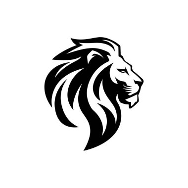 Aslan başı tasviri. Aslan kafalı maskot. Logo, etiket, işaret, poster, kart için tasarım ögesi. Vektör illüstrasyonu