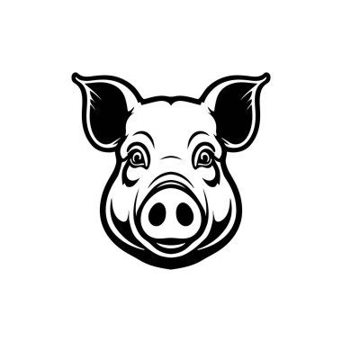 Beyaz arka planda izole edilmiş domuz kafası tasviri. Domuz eti. Poster, menü, kart için tasarım ögesi.