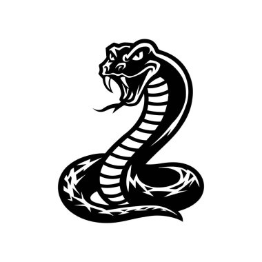Tek renk tarzında bir yılan tasviri. Logo tarzı Viper yılanı. Logo, amblem, işaret, rozet, poster tasarımı. Vektör illüstrasyonu 