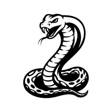 Tek renk tarzında bir yılan tasviri. Logo tarzı Viper yılanı. Logo, amblem, işaret, rozet, poster tasarımı. Vektör illüstrasyonu 