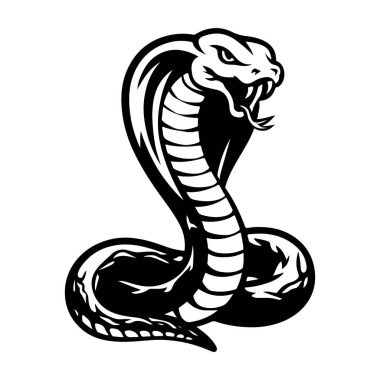 Tek renk tarzında bir yılan tasviri. Logo tarzı Viper yılanı. Logo, amblem, işaret, rozet, poster tasarımı. Vektör illüstrasyonu 