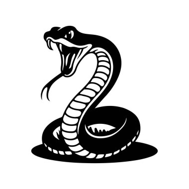 Tek renk tarzında bir yılan tasviri. Logo tarzı Viper yılanı. Logo, amblem, işaret, rozet, poster tasarımı. Vektör illüstrasyonu 
