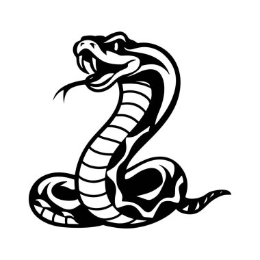 Tek renk tarzında bir yılan tasviri. Logo tarzı Viper yılanı. Logo, amblem, işaret, rozet, poster tasarımı. Vektör illüstrasyonu 