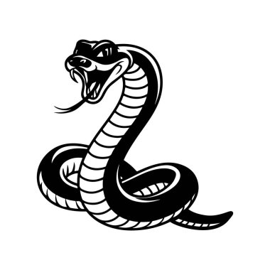 Tek renk tarzında bir yılan tasviri. Logo tarzı Viper yılanı. Logo, amblem, işaret, rozet, poster tasarımı. Vektör illüstrasyonu 