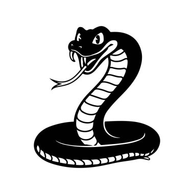 Tek renk tarzında bir yılan tasviri. Logo tarzı Viper yılanı. Logo, amblem, işaret, rozet, poster tasarımı. Vektör illüstrasyonu 
