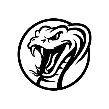İşleme tarzında kobra yılanı tasviri. Logo, etiket, amblem, işaret, rozet tasarımı. Vektör illüstrasyonu 