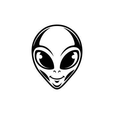 Uzaylı kafası tasviri. Uzaylı kafası. UFO. Kriptozooloji. Logo, etiket, işaret, poster, kart için tasarım ögesi. Vektör illüstrasyonu