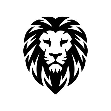 Aslan başı tasviri. Aslan kafalı maskot. Logo, etiket, işaret, poster, kart için tasarım ögesi. Vektör illüstrasyonu