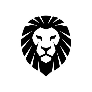 Aslan başı tasviri. Aslan kafalı maskot. Logo, etiket, işaret, poster, kart için tasarım ögesi. Vektör illüstrasyonu