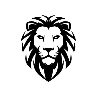 Aslan başı tasviri. Aslan kafalı maskot. Logo, etiket, işaret, poster, kart için tasarım ögesi. Vektör illüstrasyonu