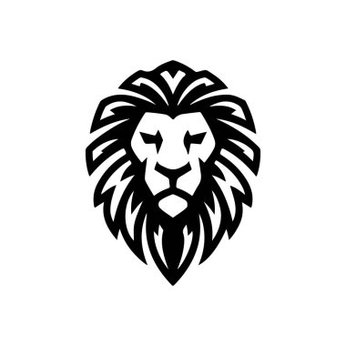 Aslan başı tasviri. Aslan kafalı maskot. Logo, etiket, işaret, poster, kart için tasarım ögesi. Vektör illüstrasyonu