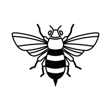 Monokrom tarzında bal arısı tasviri. Logo, işaret ve amblem için tasarım elemanı. Vektör illüstrasyonu 