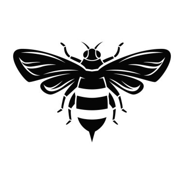 Monokrom tarzında bal arısı tasviri. Logo, işaret ve amblem için tasarım elemanı. Vektör illüstrasyonu 