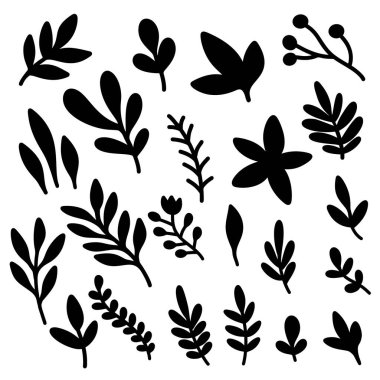 El yapımı yapraklar, dallar, çiçekler, yeşillikler. Pankart, işaret, poster ve dekorasyon için tasarım öğesi. Vektör illüstrasyonu