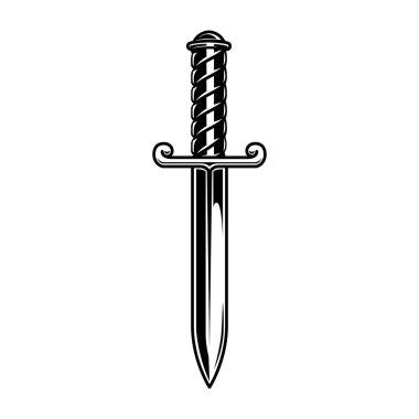 Tek renkli savaş bıçağının bir tasviri. Logo, işaret ve amblem için tasarım elemanı. Vektör illüstrasyonu 