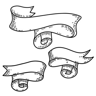 El yapımı pankartlar, bayraklar, kurdeleler. Pankart, işaret, poster ve dekorasyon için tasarım öğesi. Vektör illüstrasyonu