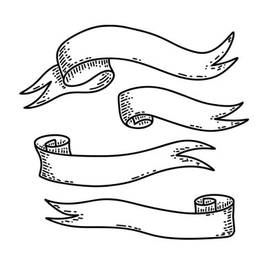 El yapımı pankartlar, bayraklar, kurdeleler. Pankart, işaret, poster ve dekorasyon için tasarım öğesi. Vektör illüstrasyonu