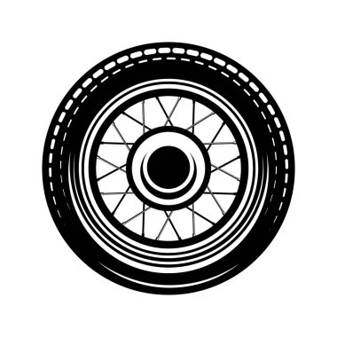 Beyaz arka planda siyah ve beyaz tekerlek çizimleri izole edilmiş. Amblem, imza, poster, kart ve rozet için tasarım elemanı. Vektör illüstrasyonu