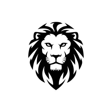 Aslan başı tasviri. Aslan kafalı maskot. Logo, etiket, işaret, poster, kart için tasarım ögesi. Vektör illüstrasyonu