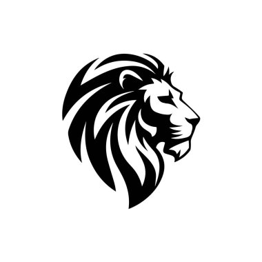 Aslan başı tasviri. Aslan kafalı maskot. Logo, etiket, işaret, poster, kart için tasarım ögesi. Vektör illüstrasyonu