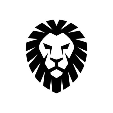 Aslan başı tasviri. Aslan kafalı maskot. Logo, etiket, işaret, poster, kart için tasarım ögesi. Vektör illüstrasyonu