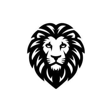 Aslan başı tasviri. Aslan kafalı maskot. Logo, etiket, işaret, poster, kart için tasarım ögesi. Vektör illüstrasyonu