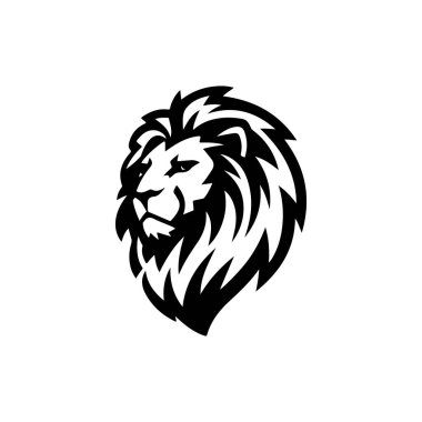 Aslan başı tasviri. Aslan kafalı maskot. Logo, etiket, işaret, poster, kart için tasarım ögesi. Vektör illüstrasyonu