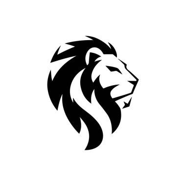 Aslan başı tasviri. Aslan kafalı maskot. Logo, etiket, işaret, poster, kart için tasarım ögesi. Vektör illüstrasyonu