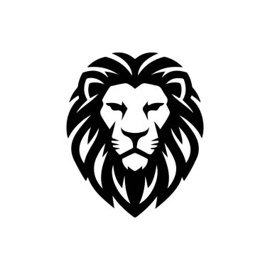 Aslan başı tasviri. Aslan kafalı maskot. Logo, etiket, işaret, poster, kart için tasarım ögesi. Vektör illüstrasyonu
