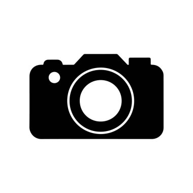 Fotoğraf makinesi tasviri. Logo, etiket, işaret, poster, kart için tasarım ögesi. Vektör illüstrasyonu