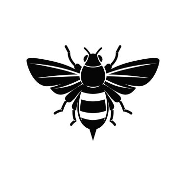 Monokrom tarzında bal arısı tasviri. Logo, işaret ve amblem için tasarım elemanı. Vektör illüstrasyonu 