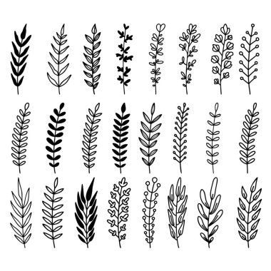 El yapımı yapraklar, dallar, çiçekler, yeşillikler. Pankart, işaret, poster ve dekorasyon için tasarım öğesi. Vektör illüstrasyonu