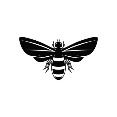Monokrom tarzında bal arısı tasviri. Logo, işaret ve amblem için tasarım elemanı. Vektör illüstrasyonu 