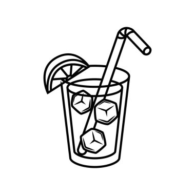 Kokteyl ve buzlu kokteyl bardağı tasviri. Amblem, imza, poster, menü ve kart için tasarım ögesi. Vektör illüstrasyonu