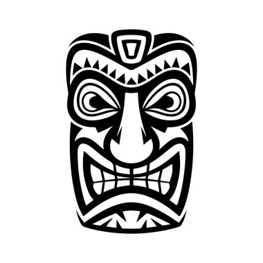 Tiki totem maskesi, Hawaii yerlisi klasik Mack ayini. Hawaii totemleri cennet tatili için barlar ve tatil köyleri için odun ve taş yaptılar. Vektör illüstrasyonu