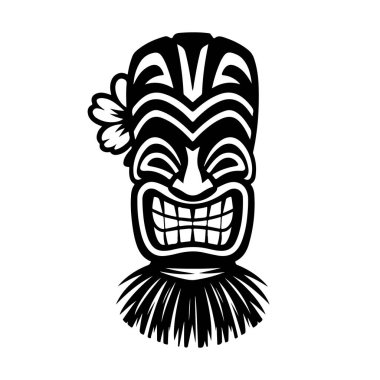 Tiki totem maskesi, Hawaii yerlisi klasik Mack ayini. Hawaii totemleri cennet tatili için barlar ve tatil köyleri için odun ve taş yaptılar. Vektör illüstrasyonu