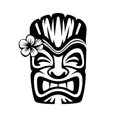 Tiki totem maskesi, Hawaii yerlisi klasik Mack ayini. Hawaii totemleri cennet tatili için barlar ve tatil köyleri için odun ve taş yaptılar. Vektör illüstrasyonu