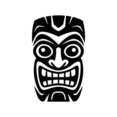 Tiki totem maskesi, Hawaii yerlisi klasik Mack ayini. Hawaii totemleri cennet tatili için barlar ve tatil köyleri için odun ve taş yaptılar. Vektör illüstrasyonu