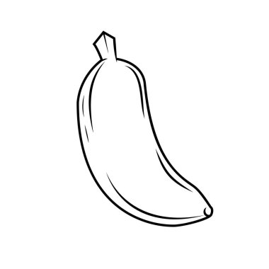 Çizgi film tarzında muz tasviri. Logo, etiket, rozet ve amblem için tasarım elemanı. Vektör illüstrasyonu